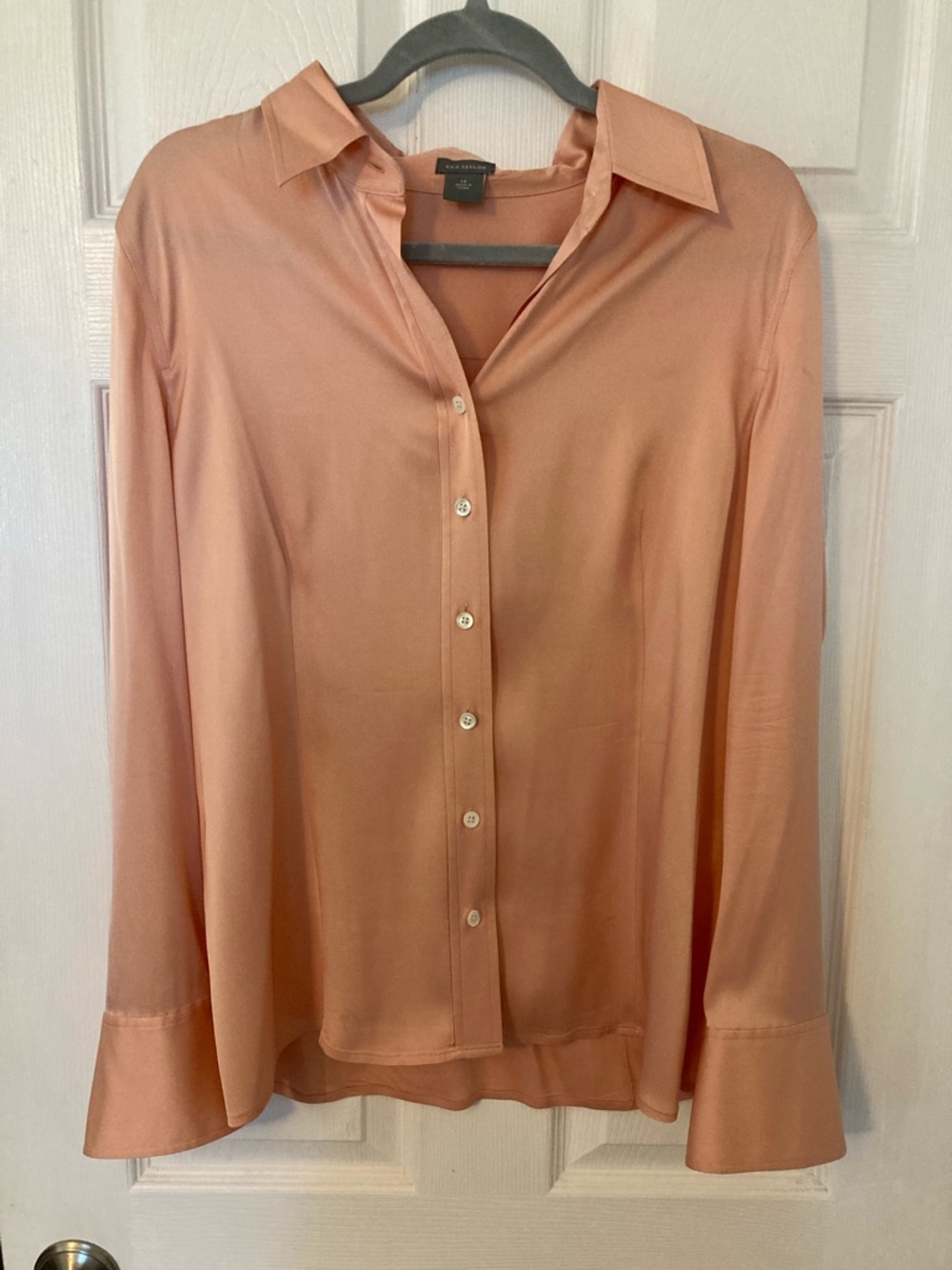 Ann Taylor Peach Silk Button-Down Blouse